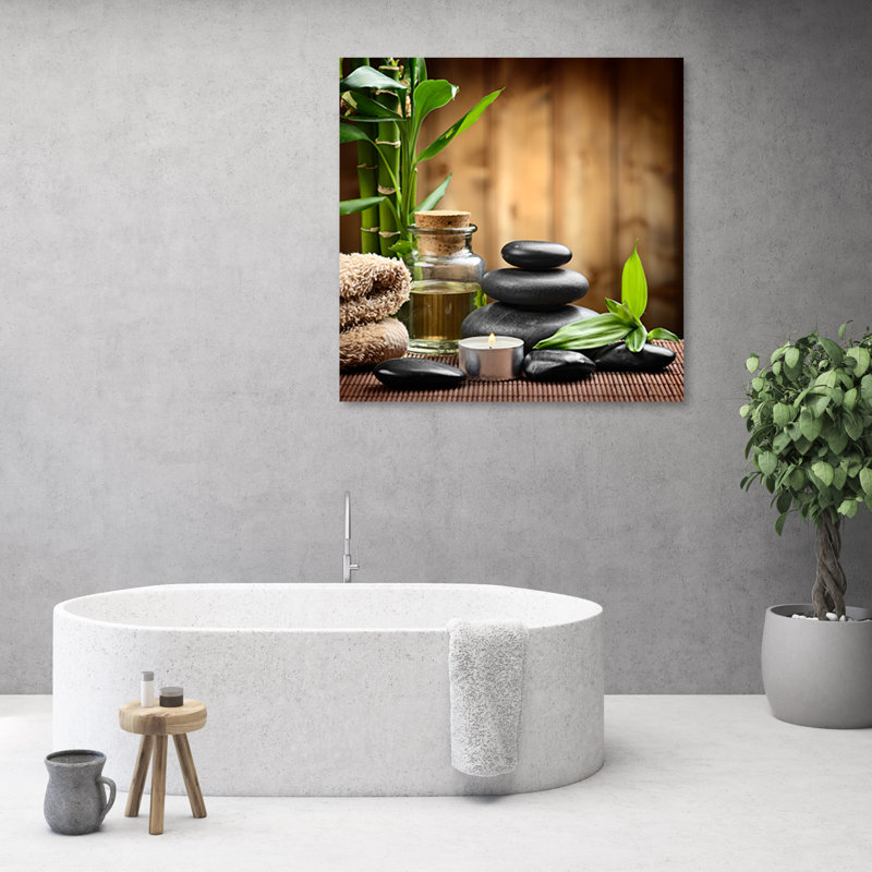 Bamboo Orchid Flowers Zen 1 Piece Wall Art on Canvas, 30cm H x 30cm W