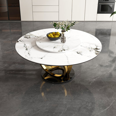 Rotating Lazy Susan Dining Tables (table only, no chairs, complete with top and legs), 53 in Sintered Stone Marble Modern Kitchen