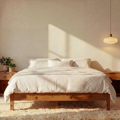 King Bed Frame Signature Wood Platform, Noise Free, Under Bed Storage, No Box Spring Needed, Easy Assembly, New Walnut