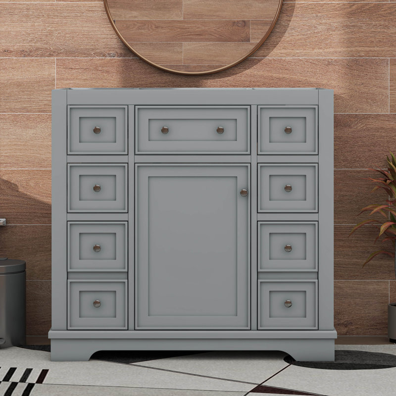 Meuble-lavabo 36 po sans lavabo, base seulement, une armoire et six tiroirs, Gris