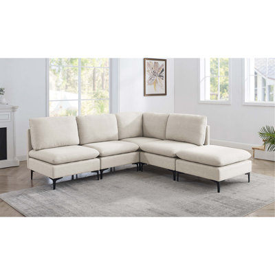Canapé modulaire en lin rembourré avec pieds en métal
