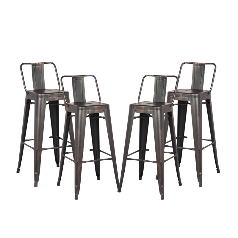 Tabouret de bar 24 po en métal de style rustique rustique avec dossier, tabouret de bar de cuisine, construction légère et robuste, ensemble de 4 - noir mat
