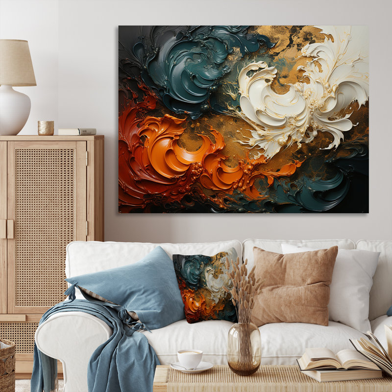 Orange et vagues ondulées oranges et mélodie II - art mural abstrait, Toile tendue, H 24 po x l 32 po x P 1 po