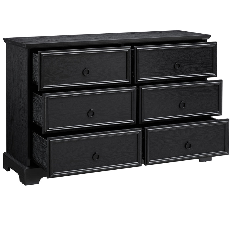Commode 6 moderne noir avec rangement spacieux pour la chambre 6 tiroirs