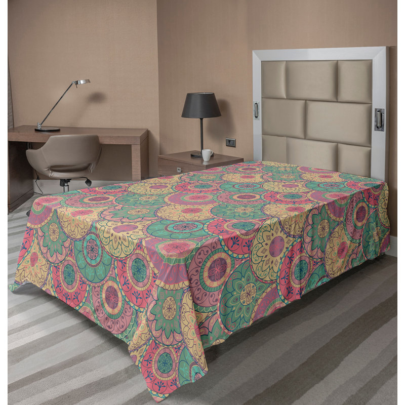 Ambesonne Nature Top Flat Sheet Glisten Fish Sunlight King Blue Purple White, Vert rose abstrait, Drap plat pour lit simple