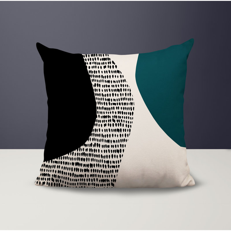 Coussin carré intérieur / extérieur pia, H 17 po x l 17 po, Émeraude / noir / blanc cassé