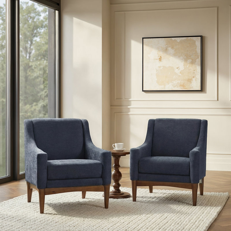 Arshanti 28.7" W Armchair With Solid Wood Legs, Navy