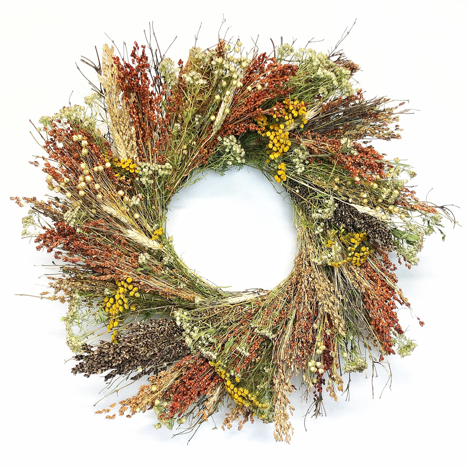 Dried Feuille Morte Floral Fall Wreath, 30" H x 30" W x 6" D