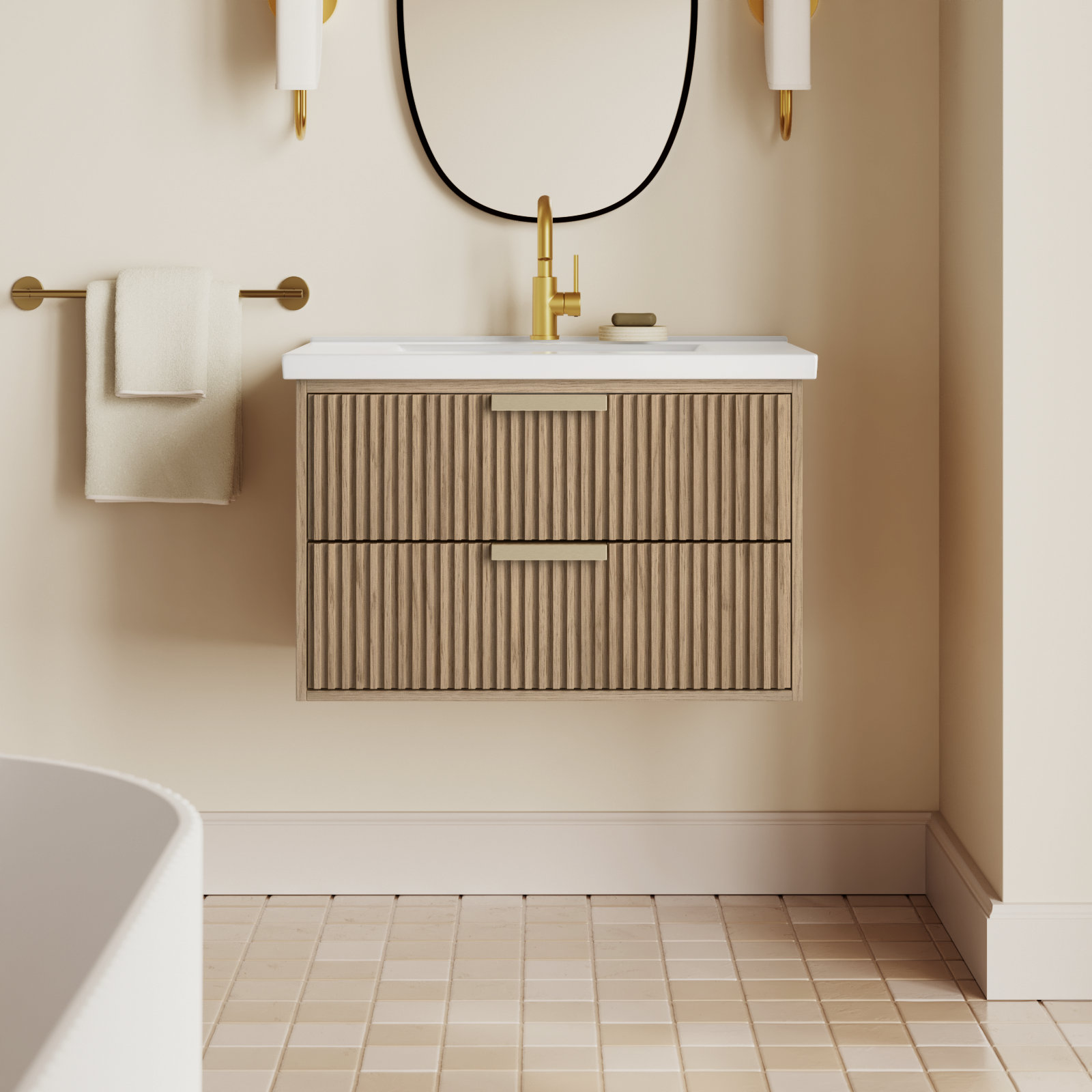 Anelie 30'' Single Bathroom Vanity, Oak, Gold