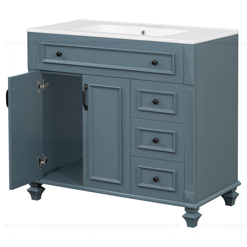 Meuble-lavabo 36 po avec lavabo, Noir, Bleu gris