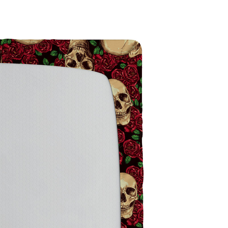 Drap-housse Ambesonne Skulls and Roses fleurs romantiques écru rose foncé et marron, Drap-housse grand