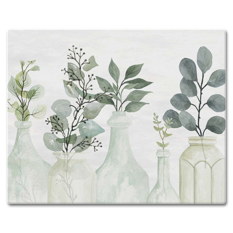 Nature's Greenery Tempered Glass Rectangular Cutting Board