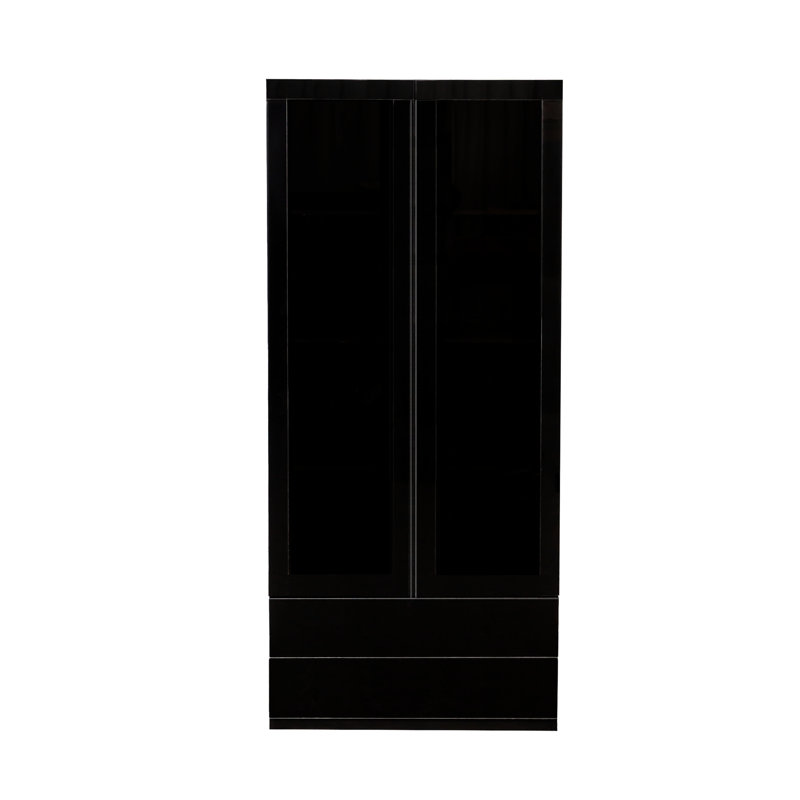 Armoire de rangement à DEL avec portes vitrées et 2 tiroirs pour mettre en valeur des poupées, de la vaisselle et des livres