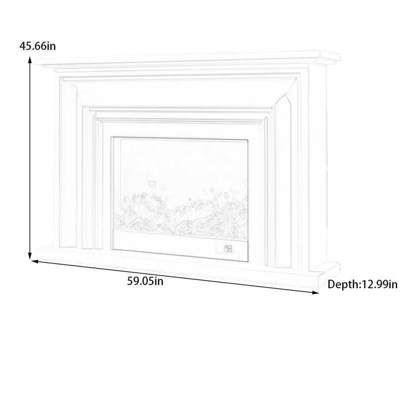 Elegant three-dimensional line design fireplace, 45.66" H x 59.05" W x 12.99" D, White
