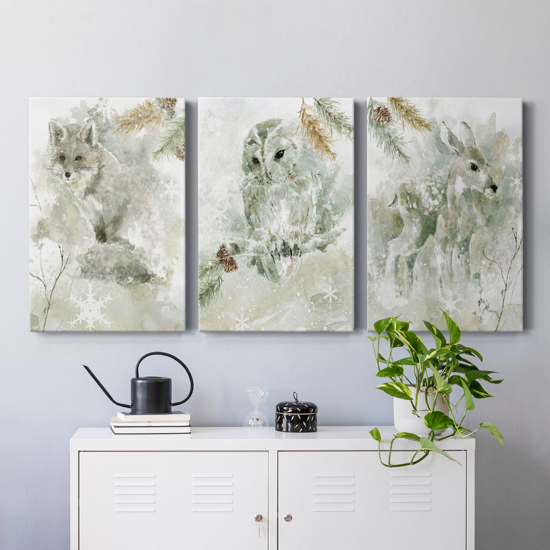 «Winter Lodge Fawn», ensemble de 3 reproductions d'art sur toile tendue, H 60 po x l 120 po x P 3 po