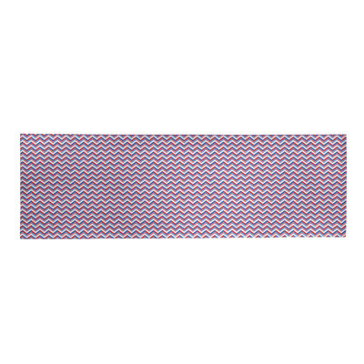 Tapis rouge/bleu à chevrons fait main