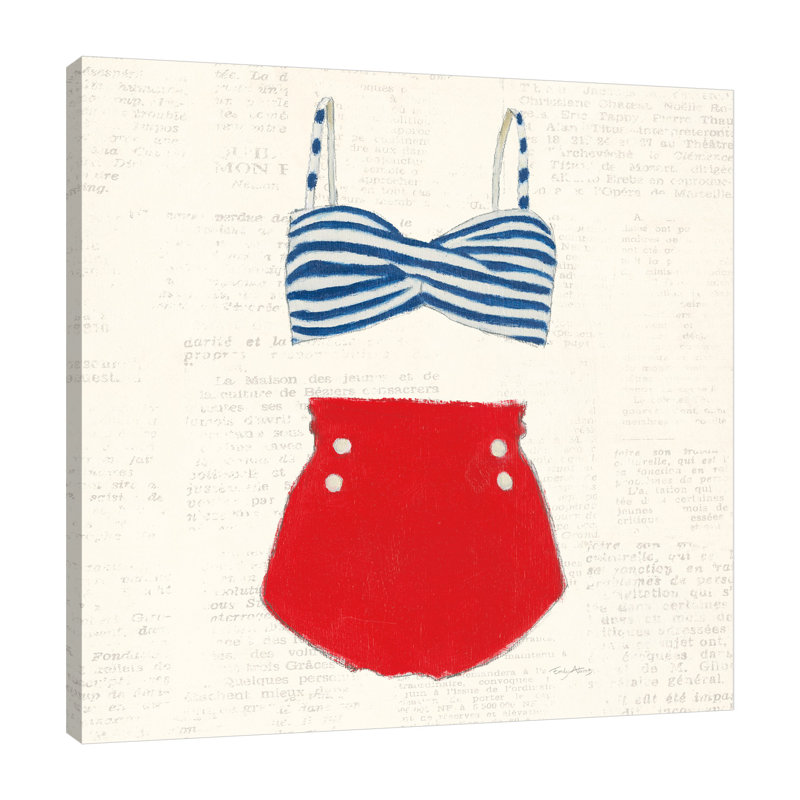 Toile tendue avec châssis «Retro Swim vêtements IV» par Emily Adams, H 30 po x l 30 po x P 1,5 po