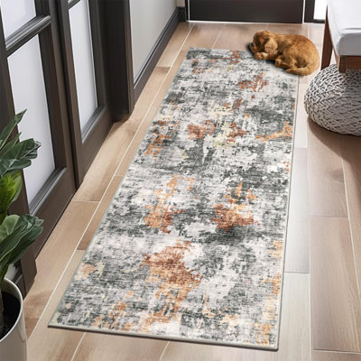 Abstract Machine Washable Rug with Rubber Backing for Living Room Modern Non-Slip Dining Room Rug Easy-Cleaning Colorful Floor Carpet for Bedroom Hallway Kitchen