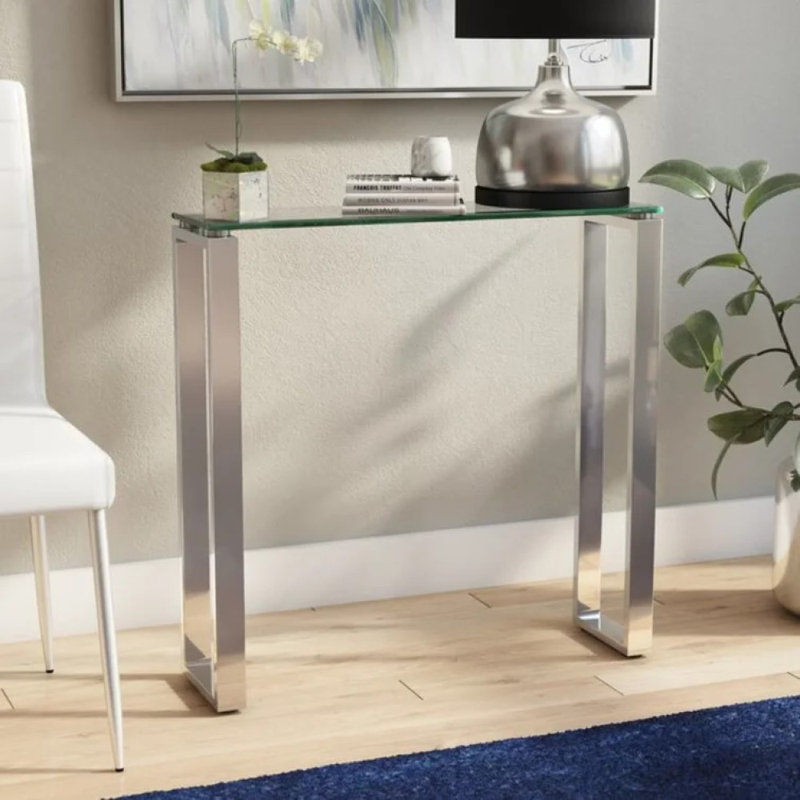 Console en verre Berlind, Doré, H 30 po x l 47 po x P 18 po