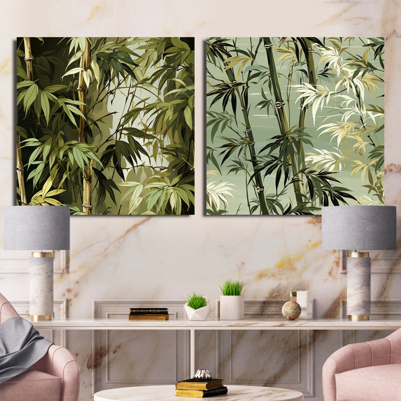Bamboo Retreat - motif tropical - ensemble de 2 collages carrés tropicaux, Toile tendue, H 16 po x l 33 po