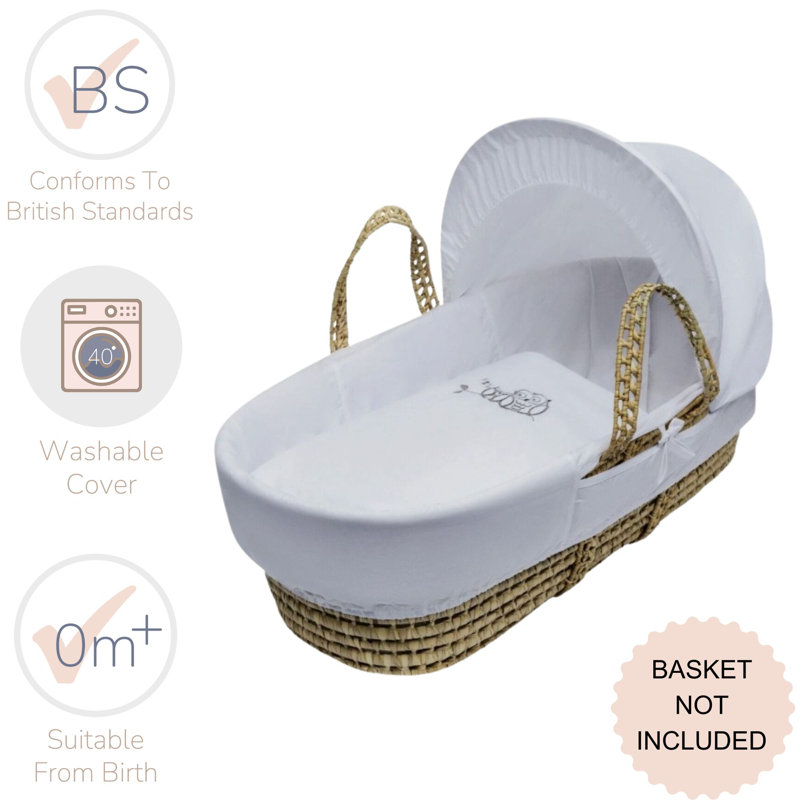 Cotton Blend Moses Basket Bedding Set, White