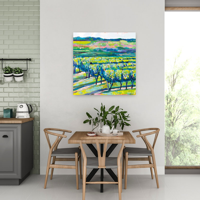 Art contemporain tout en rang avec des buissons bleus, H 32 po x l 32 po