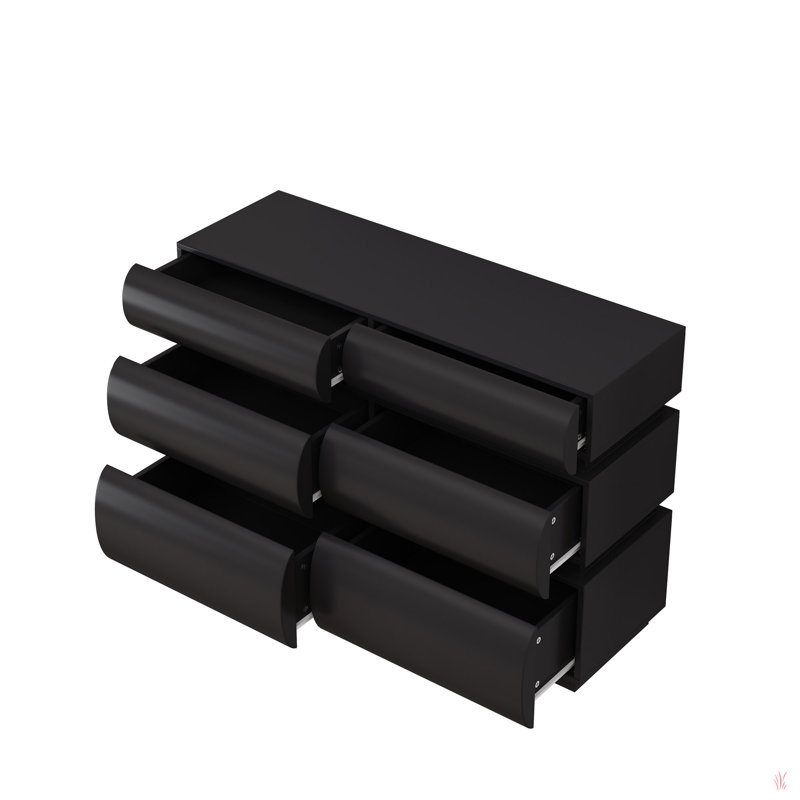 Modern 6 Drawer Dresser For Bedroom, Black