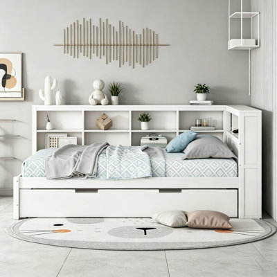 Corner Daybed with Twin Trundle, Bookcase and Charging Station