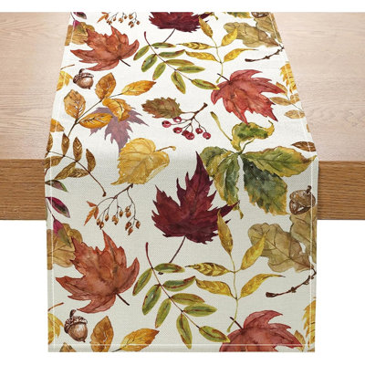 Watercolor Fall Maple Leaves Table Runner for Thanksgiving, Autumn Harvest, Seasonal Kitchen & Dining Table, Indoor & Outdoor Home Party Décor