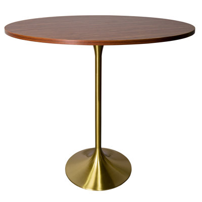 Greydon Round Bar Height Dining Table with MDF Top and Gold Stainless Steel Pedestal Base Kitchen Table Seats 2-6 Person