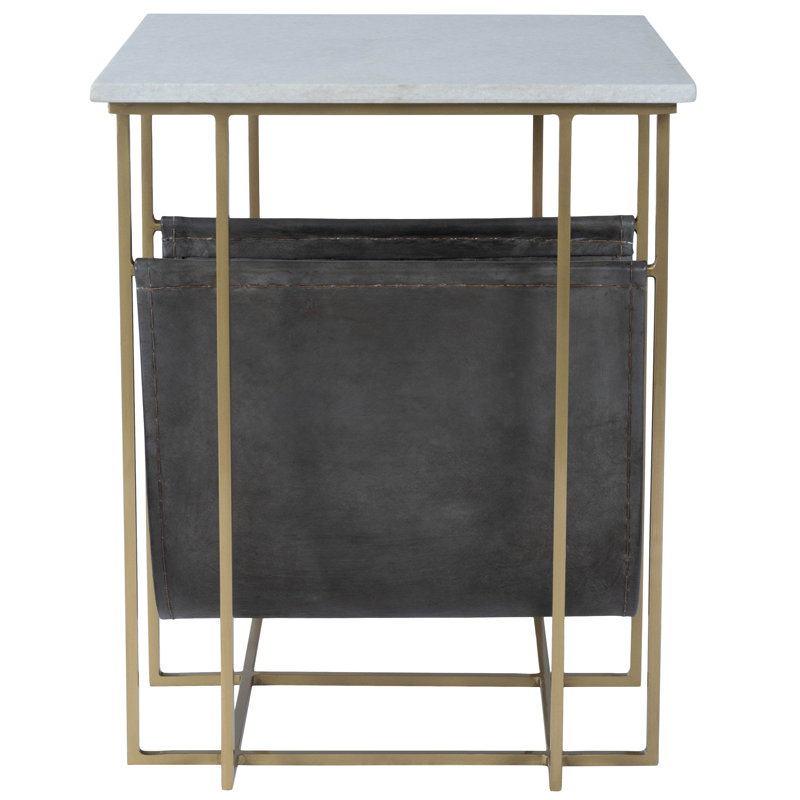 Stephanik Marble & Leather Magazine Side Table, Gray