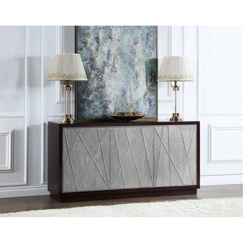 Metallic Silver & Walnut Finish Console Cabinet