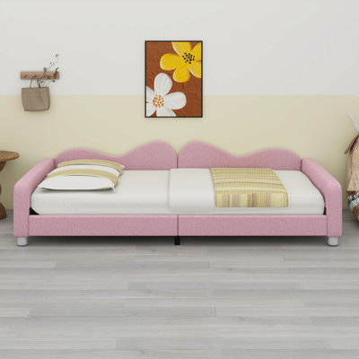 Twin Size Floor Daybed Frame,Upholstered Low Bed Frame,Sherpa Fabric Sofabed With Cloud-Shaped Backrest,No Box-Spring Needed by Latitude Run