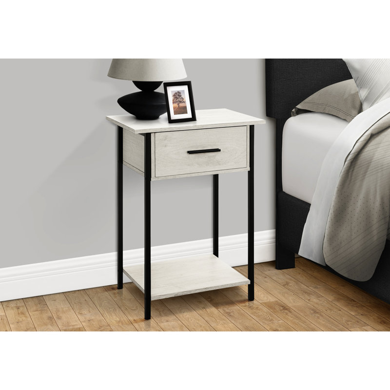 Chic Accent Table With Shelf - Washed Oak Laminate & Black Metal Look 2 Tier For Living Room And