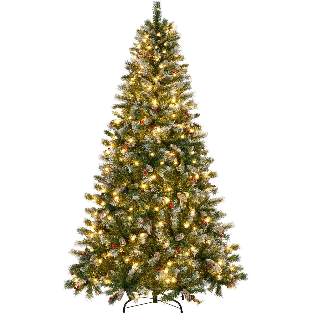 Pre-lit Frosted Artificial Christmas Tree with Pinecones and Warm White Lights The Holiday Aisle® 