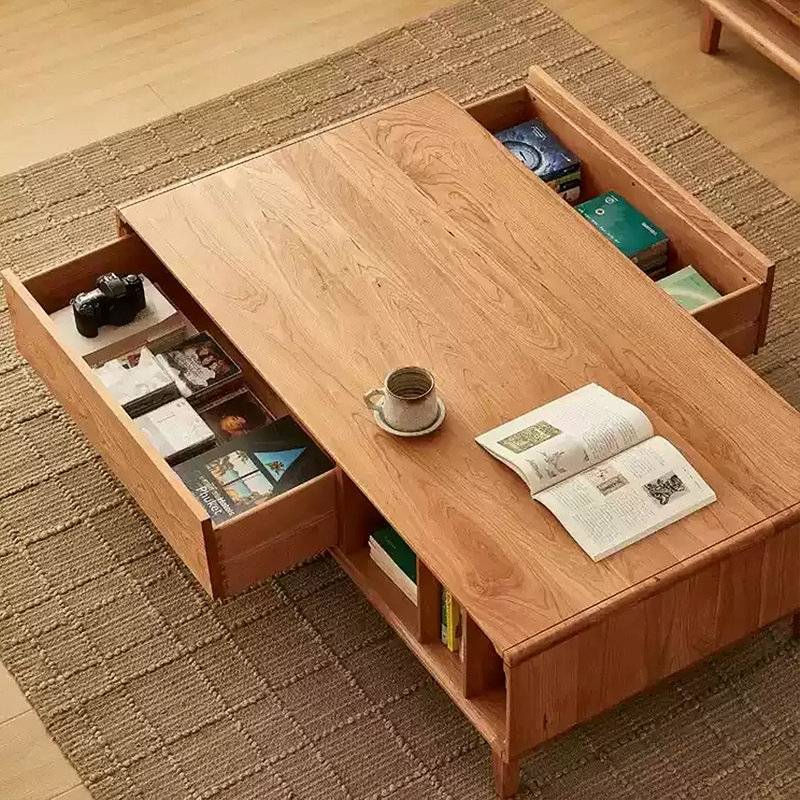 Solid wood Japanese minimalist coffee table, 16.92" H x 53.14" L x 29.52" W