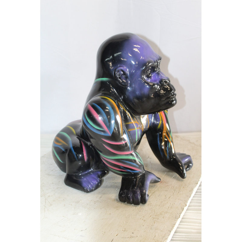 Nifao Collection Fibreglass Gorilla Statue Coloured with Dripping paint 14" x 15" x 17"H