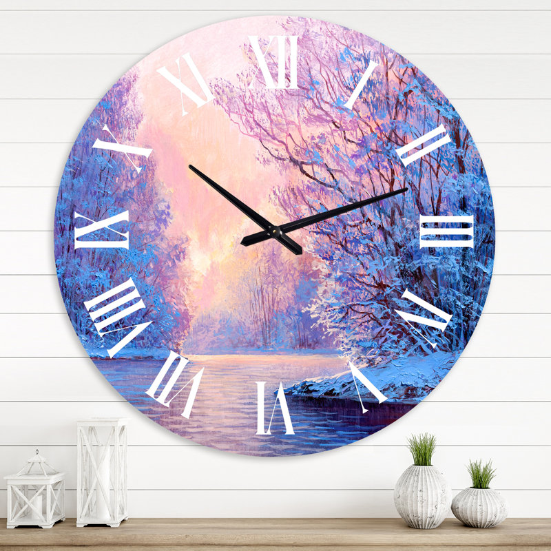 Paysage d'hiver avec la rivièreOriginal - horloge murale Lake House, Grand