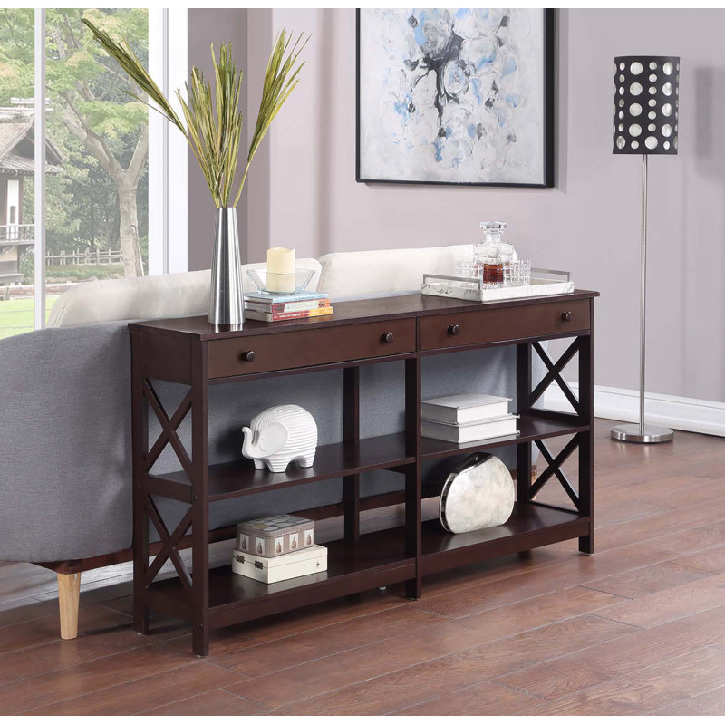 Console 2 tiroirs 60 po avec tablettes Lemay, Espresso, H 31,5 po x l 60 po x P 12 po