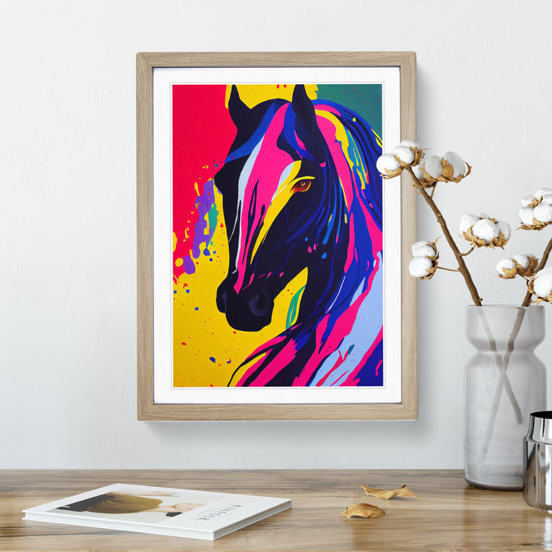 XV1022-3177X Paint Drip Horse No.2 Abstract - Single Picture Frame Print, Oak, 64cm H x 46cm W x 2cm D