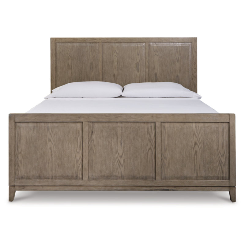 Gray Queen Wood Frame Panel Bed with Headboard