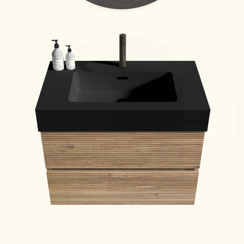 Meuble-lavabo de salle de bain avec lavabo en quartz d'ingénierie et tiroirs souples, meuble-lavabo mural flottant pour salle de bain moderne, lavabo une pièce mat, KD