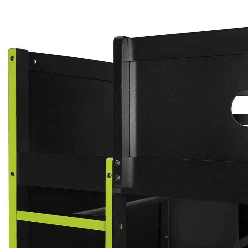 Lit mezzanine double en bois avec bureau, garde-robe, rangement spacieux et éclairage RVB pour une expérience de jeu ultime