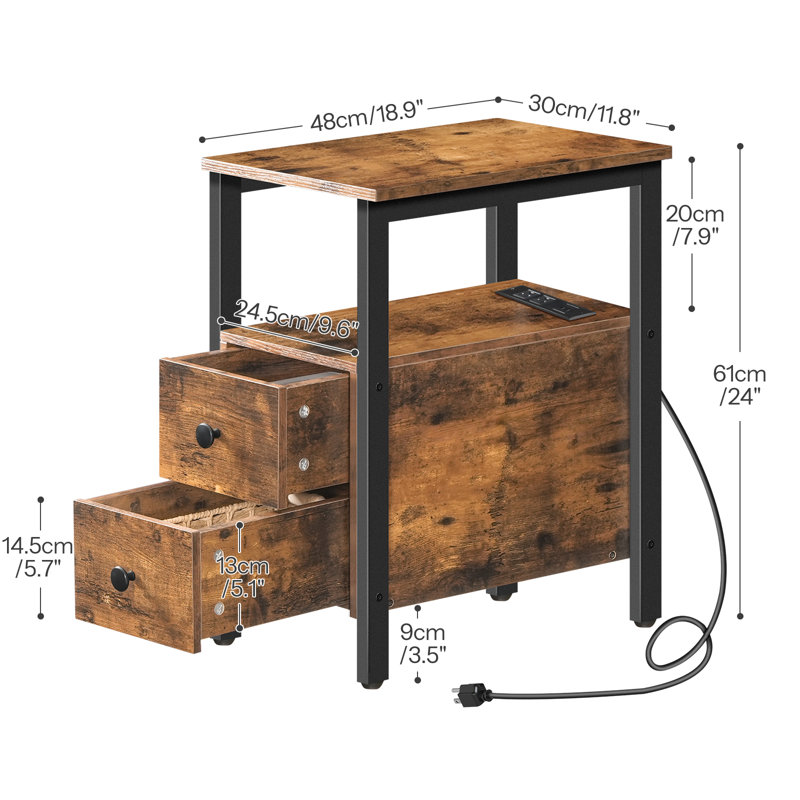Artimon 24'' Tall 2 - Drawer End Table Set with Storage and Built-In Outlets, Brown