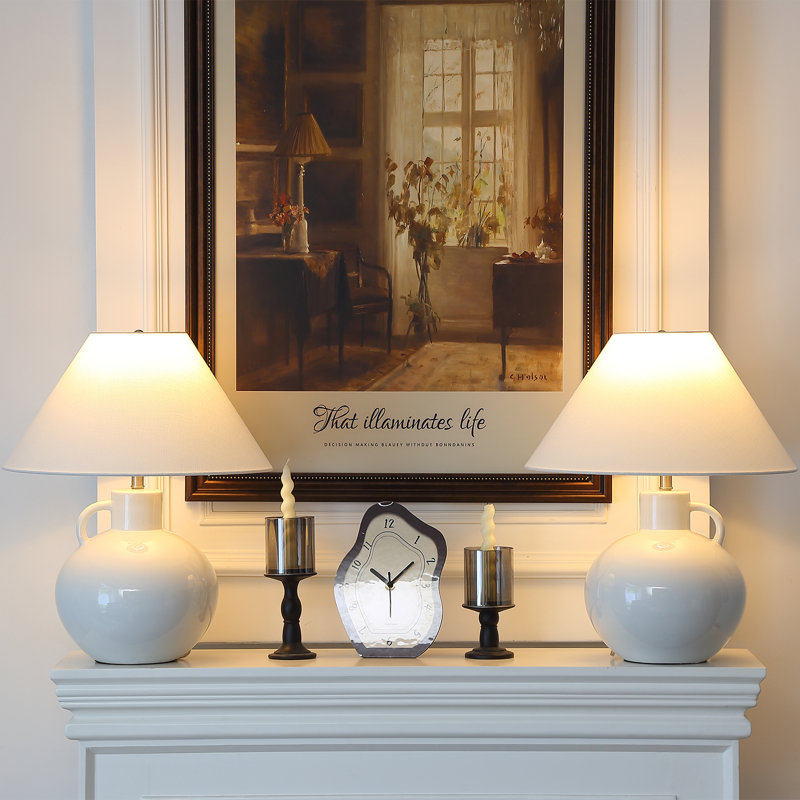 Lampe de table moderne en céramique 20 "avec abat-jour en lin (ensemble de 2)