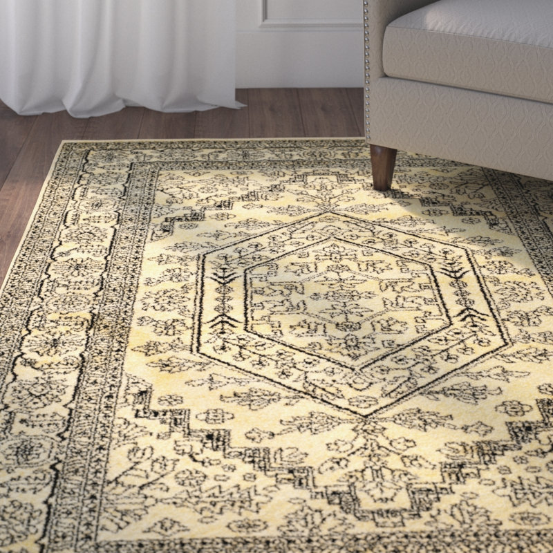 Nicarla Oriental Gold/Black Area Rug, Rectangle 5'1" x 7'6"