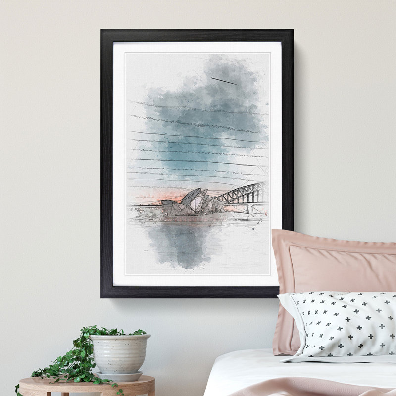 Sydney Opera House in Australia Abstract - Picture Frame Painting Print, 33cm H x 24cm W x 2cm D, Black Framed