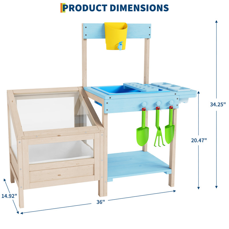 Cuisine en bois et établi de rempotage pour enfants dès 3 ans | Visionneuse de racines transparente, évier amovible et outils de jardinage pour l'apprentissage des sciences, des technologies, de l'ingénierie, des arts et des mathématiques (STEM)
