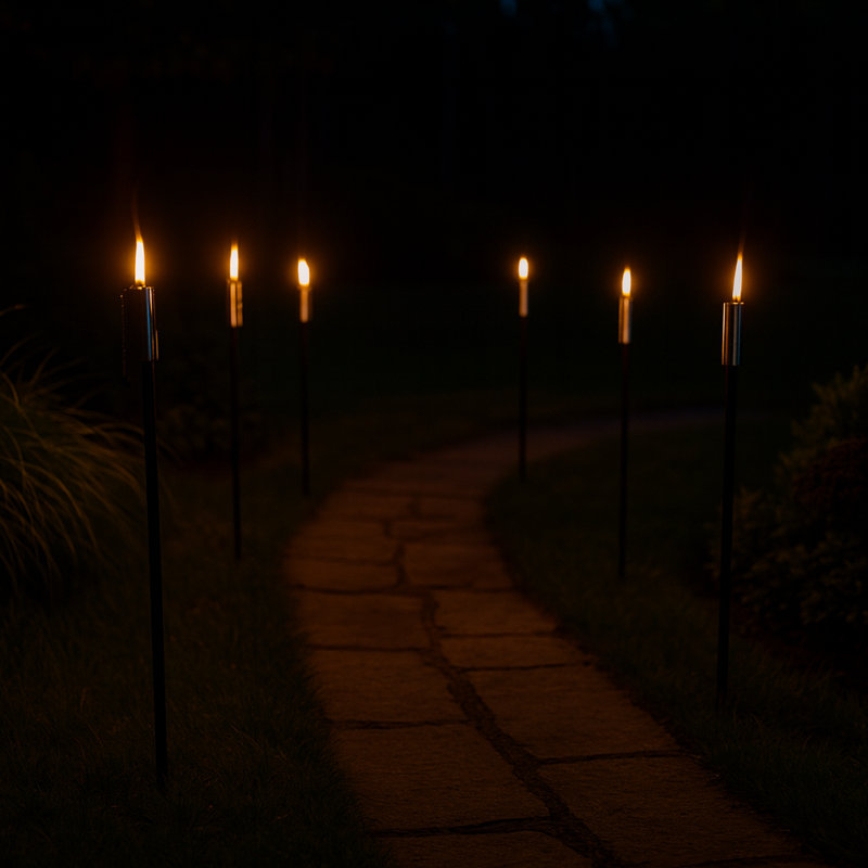 Harbour Housewares - 6x Garden Flame Torches - Cylinder - Black