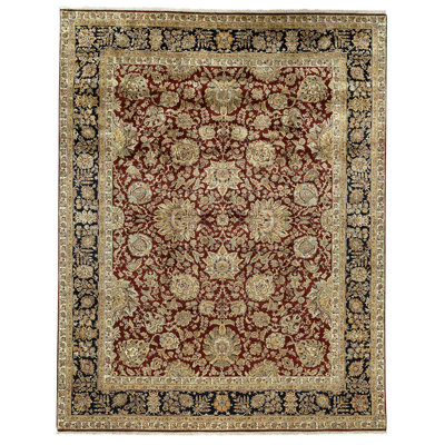 Tapis rouge et noir noué à la main de haute qualité